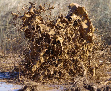 Natural gas pushes muddy water from a gaping hole on a Kingfisher  on Monday, December 12, 2005. Photograph © 2005 by Andy Carpenean, Enid News & Eagle.