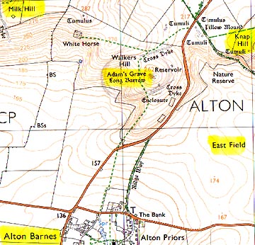 Knap Hill rises at the northern end of the huge East Field, the focus of both crop formations and military helicopters. 