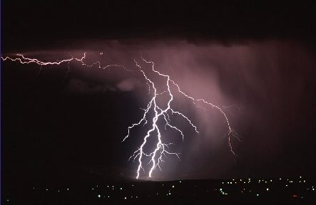 Lightening in violent thunderstorm courtesy National Severe Storm Center, Norman, Oklahoma. 