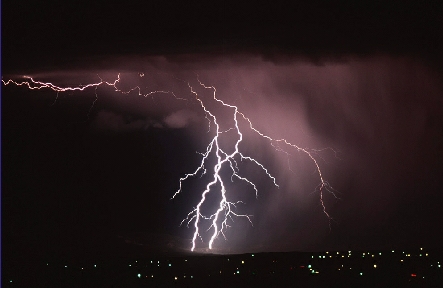 Lightening in violent thunderstorm courtesy National Severe Storm Center, Norman, Oklahoma.