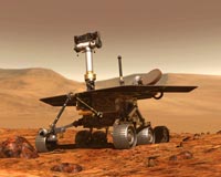 NASA artist's concept of Spirit rover working in the Gusev crater on Mars. Image: NASA/JPL.