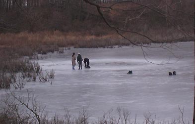 Ice circle discovered on December 28, 2003, by local resident Vaughn Hobe at Mud Lake in Horton, Michigan, about fifteen miles south of Jackson. Photograph © 2004 by Todd Lemire, Michigan MUFON.