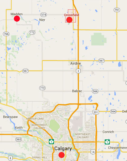 The farming region of Madden and Crossfield, Alberta, Canada, is 35 miles north of Calgary. Don Farquharson's farm is about 6 miles west of Madden and his sister's hay pasture is about 3 miles west of Madden. A geographic swath from Calgary to Red Deer to Edmonton, Alberta, has had a history of periodic animal mutilations from at least 1967 to present day June 2015.