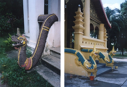 More nagas guarding the doorways to other Vientiane stupas. Photographs by Linda Moulton Howe. 