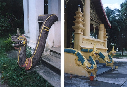 More nagas guarding the doorways to other Vientiane stupas. Photographs by Linda Moulton Howe.