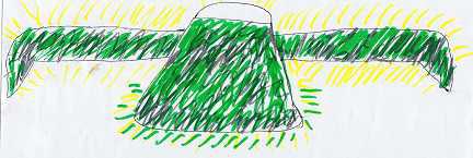 Mark Payne in this drawing tried to show the way the wings bent down 180 degrees at the tips. He said the actual green during the sighting was very pale green. Drawing © 2004 by Mark J. Payne.