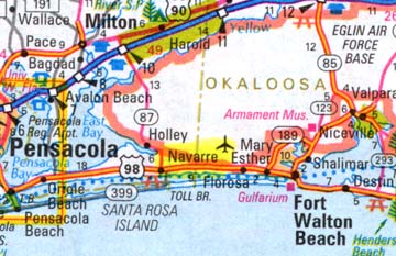 Navarre is southwest of Eglin AFB in the Florida panhandle.