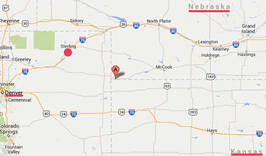 Haigler, Dundy County Nebraska, (Google marker) is only 100 miles southeast of Sterling, Logan County, Colorado, where hundreds of mutilated cattle, horses and other animals were reported to the Logan County Sheriff's Office from the early 1970s ongoing to date. See Earthfiles Shop for An Alien Harvest: Further Evidence Linking Animal Mutilations and Human Abductions to Alien Life Forms and the 2-volume Glimpses of Other Realities © by Linda Moulton Howe.
