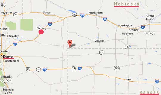 Haigler, Dundy County Nebraska, (Google marker) is only 100 miles southeast of Sterling, Logan County, Colorado, where hundreds of mutilated cattle, horses and other animals were reported to the Logan County Sheriff's Office from the early 1970s ongoing to date. See Earthfiles Shop for An Alien Harvest: Further Evidence Linking Animal Mutilations and Human Abductions to Alien Life Forms and the 2-volume Glimpses of Other Realities © by Linda Moulton Howe.