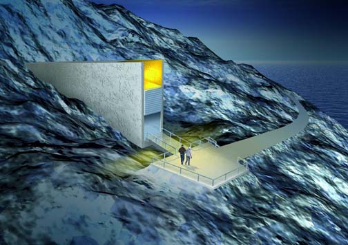Illustration of "Noah's Ark" seed vault entrance into mountain near Svalbard. Graphic courtesy Global Crop Diversity Trust.