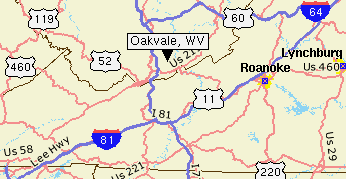 Above: Oakvale, West Virginia, is 145 miles north of Charlotte, North Carolina. Below: Grass circle reported in late April 2004, near Oakvale.