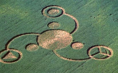 Pattern in soybeans was 280 feet in diameter. Middle circle measured 90 feet across. Aerial photograph © 2003 by Dan Music and Jeffrey Wilson.