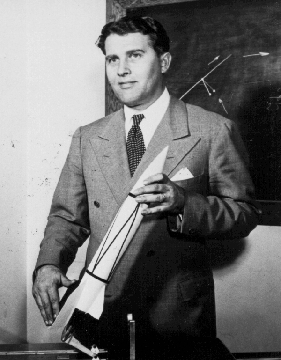 Werner von Braun, German rocket scientist brought to the United States after World War II to head Project Paperclip at White Sands Missile Range. Project Paperclip was the U. S. government’s assembly of dozens of German physicists to create an American space rocket program as the German scientists had been producing in Peenemuende, Germany, during the reign of Adolph Hitler. Photograph date and source unknown.