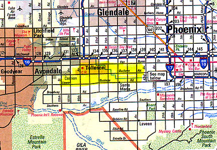 Tolleson, a Phoenix suburb, is region where Brooks Farms cereal crops are grown in big fields on Buckeye Road and Lower Buckeye Road.