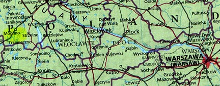 West of Warsaw and fourteen miles south of Mogilno and Zabno (yellow on map) in the village of Wylatowo, a second pictogram for 2004 in Poland was discovered amid an onion crop on Sunday, May 23, 2004.