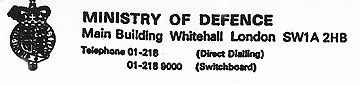 British MOD letterhead on an August 21, 1985, document in the "Rendlesham File."