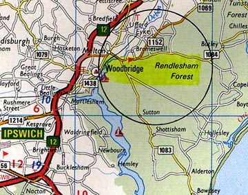 The joint United States and British Royal Air Force Base at RAF Bentwaters near Woodbridge and the Rendlesham Forest northeast of Ipswich near England's southeastern coast. 