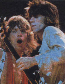 On left is Mick Jagger, lead singer for The Rolling Stones, next to his guitarist, Keith Richards, 1972 concert. Michael Philip Jagger was born July 26, 1943, in Dartford, Kent, England. Photograph and text source: Wikipedia.org.