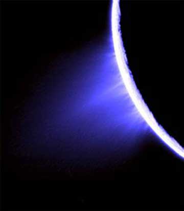 On Wednesday, March 12, 2008, NASA's Cassini spacecraft flew along the south pole of Enceladus to sample water-ice, dust and gas in the geyser plumes that erupt there. This was the first of four Cassini flybys of Enceladus planned for 2008, the second coming in August. Image 2007 by Cassini-Huygens spacecraft.