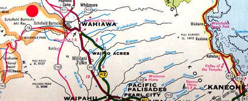 U. S. Army's Schofield Barracks, near center of Oahu, Hawaii.