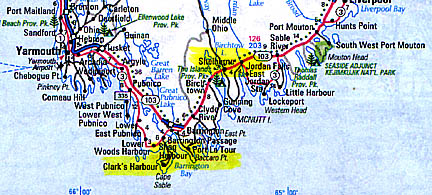 Shag Harbour and nearby Clark's Harbour are at the southern tip of Nova Scotia, Canada.