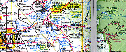 West of Yosemite National Park at the edge of Stanislaus National Forest is Sonora, California, in Toulumne County.