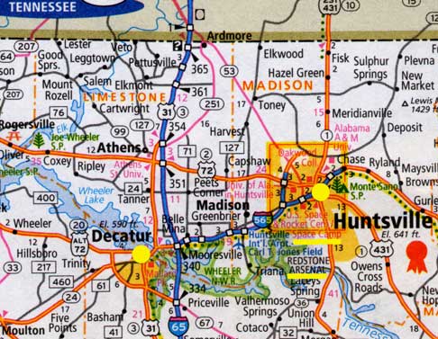 Decatur is 20 miles west of Huntsville, home of NASA's Space Rocket Center and Space Camp and the Redstone Army Arsenal.