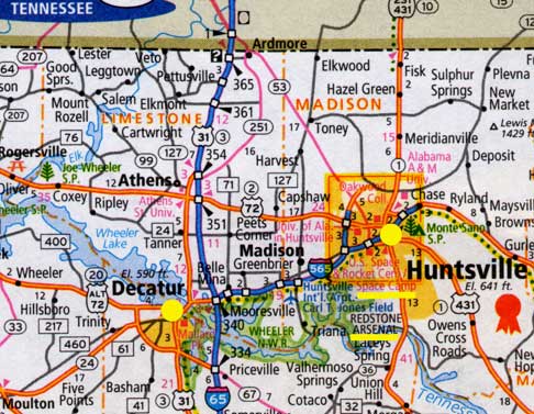 Decatur is 20 miles west of Huntsville, home of NASA's Space Rocket Center and Space Camp and the Redstone Army Arsenal.
