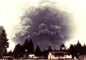 May 18, 1980, Mount St. Helens, Washington, erupts in gigantic explosion that blew off top of volcano. Photograph © 1980 by Roberta Dickerson/Murray.