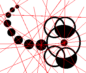Diagram © 2001 by Jan Willem Bobbink with red lines indicating dowsed energy ley lines in"scorpion" crop formation discovered at Stadskanaal,Holland on August 1, 2001. Bobbink and his uncle, Robert Boerman, first visited the site soon after discovery to measure and sample plants. In addition to their diagram around August 1, the aerial photograph also shows eight circles in the tail.