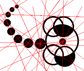 Diagram © 2001 by Jan Willem Bobbink with red lines indicating dowsed energy ley lines in"scorpion" crop formation discovered at Stadskanaal,Holland on August 1, 2001. Bobbink and his uncle, Robert Boerman, first visited the site soon after discovery to measure and sample plants. In addition to their diagram around August 1, the aerial photograph also shows eight circles in the tail. 