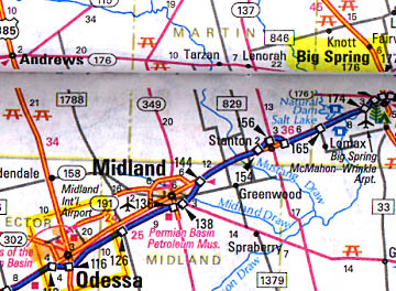 Big Spring, Texas northeast of Midland, allegedly 50 miles from secret Army Intelligence training base and 16 acre Air Force 'facility' in 1968.