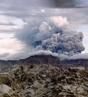 Mt. Pinatubo, Philippines volcano spewed more than 5 billion cubic meters of ash and pyroclastic debris into the Earth's atmosphere in June 1991.