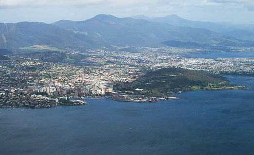 Hobart, Tasmania, population 211,000, with its large port and international airport, is a gateway to East Antarctica and the Southern Ocean for scientific research expeditions and cruise ships. Image © 2011 by J. J. Harrison.