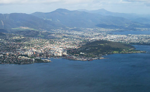 Hobart, Tasmania, population 211,000, with its large port and international airport, is a gateway to East Antarctica and the Southern Ocean for scientific research expeditions and cruise ships. Image © 2011 by J. J. Harrison.