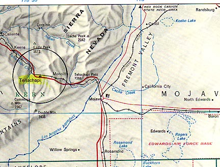 Tehachapi, California, the residence of Neil Browning since 1991, about 50 miles from  Edward AFB. In that Mojave Desert and Tehachapi Mountains region, many people have  reported hearing strange underground sounds, seeing unidentified triangles and other aerial  craft, and even non-human entities. Rumors have long persisted that the area has  underground installations, but no one specifies who operates them.