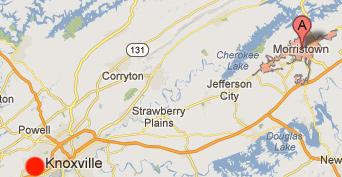 Morristown, Hamblen County, Tennessee, is 48 miles northeast of Knoxville.