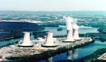 Three Mile Island (TMI) nuclear power plant near Pennsylvania's state capitol, Harrisburg, and the Harrisburg International Airport. TMI Unit 2 reactor went into melt down on March 28, 1979, releasing 13 to 17 curies of iodine and 2.4 million to 13 million curies of noble gases into the environment.