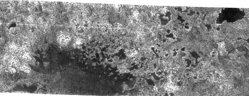 Two radar images acquired by the Cassini spacecraft radar instrument in synthetic aperture mode on July 21, 2006, near the Titan moon's north pole. The next Titan Flyby will be at 1,000 kilometers (621 miles) on September 7, 2006. Radar images courtesy NASA and JPL.