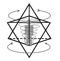 Drunvalo Melchizedek's illustration of the Merkabah meditation he teaches, in which the meditator envisions a 3-dimensional Seal of Soloman around their body for protection and link to the highest spiritual source. Drawing © by Drunvalo Melchizedek, Crystalinks.com/merkaba.