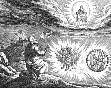 Ezekiel envisioning the "Chariot of the Lord" as "living creatures" in a "wheel within a wheel." Source: crystalinks.com/merkaba.
