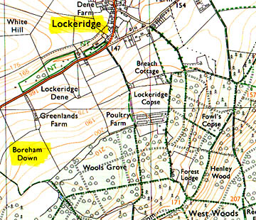 Marlborough is northeast of Lockeridge in Wiltshire County, England.