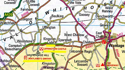 In the county of Oxfordshire, England, formations were reported at Wayland's Smithy and Uffington Castle on the same day of July 8, 2006. Then a month later on August 6, 2006, another formation was reported at Blowingstone Hill in Kingston Lisle, northeast of Uffington Castle.