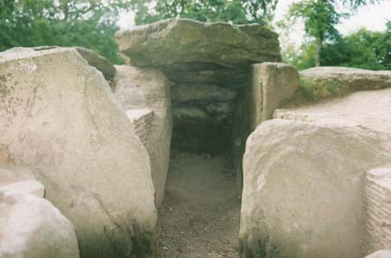 Rocks line the entrance to three empty burial chambers at Wayland's Smithy. Photograph © 2006 by Linda Moulton Howe.