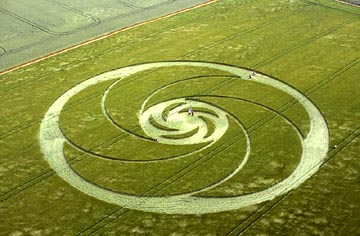 Windmill Hill, Wiltshire, England near Avebury, reported June 22, 2003, after the strange orange lightning during the night seen from Knap Hill . Aerial photograph © 2003 by Steve Alexander.