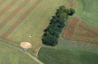 Above and below are two circles in 9-foot-tall cattle corn reported on August 21, 2005, Coles County, Illinois. Farmer wants name and location withheld. Aerial photographs © 2005 by Roger Sugden, ICCRA.