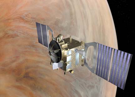 Artist's impression of European Space Agency's Venus Express orbiting Venus, courtesy ESA.