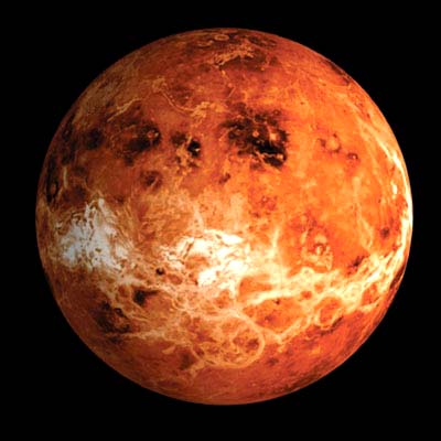 The CO2 and sulfuric acid atmosphere of Venus is 90 times denser at the surface than Earth's and that greenhouse gas blanket retains almost all of the heat Venus receives from the sun, making the planet's surface temperature 480 ° C (896 °F). Image by ESA.