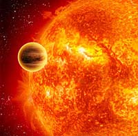 Planet HD 189733b is a gas giant 63 light-years away, in the constellation Vulpecula, discovered in 2005 orbiting its parent star. Graphic illustration courtesy European Space Agency (ESA).