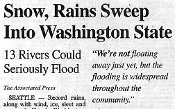 Record-breaking rains and snowfall the first two weeks of 2005 spread destruction and havoc from the West Coast to the East Coast. Above, Associated Press report on January 19, 2005; Below, January 19, 2005 and January 9, 2005, Albuquerque Journal.